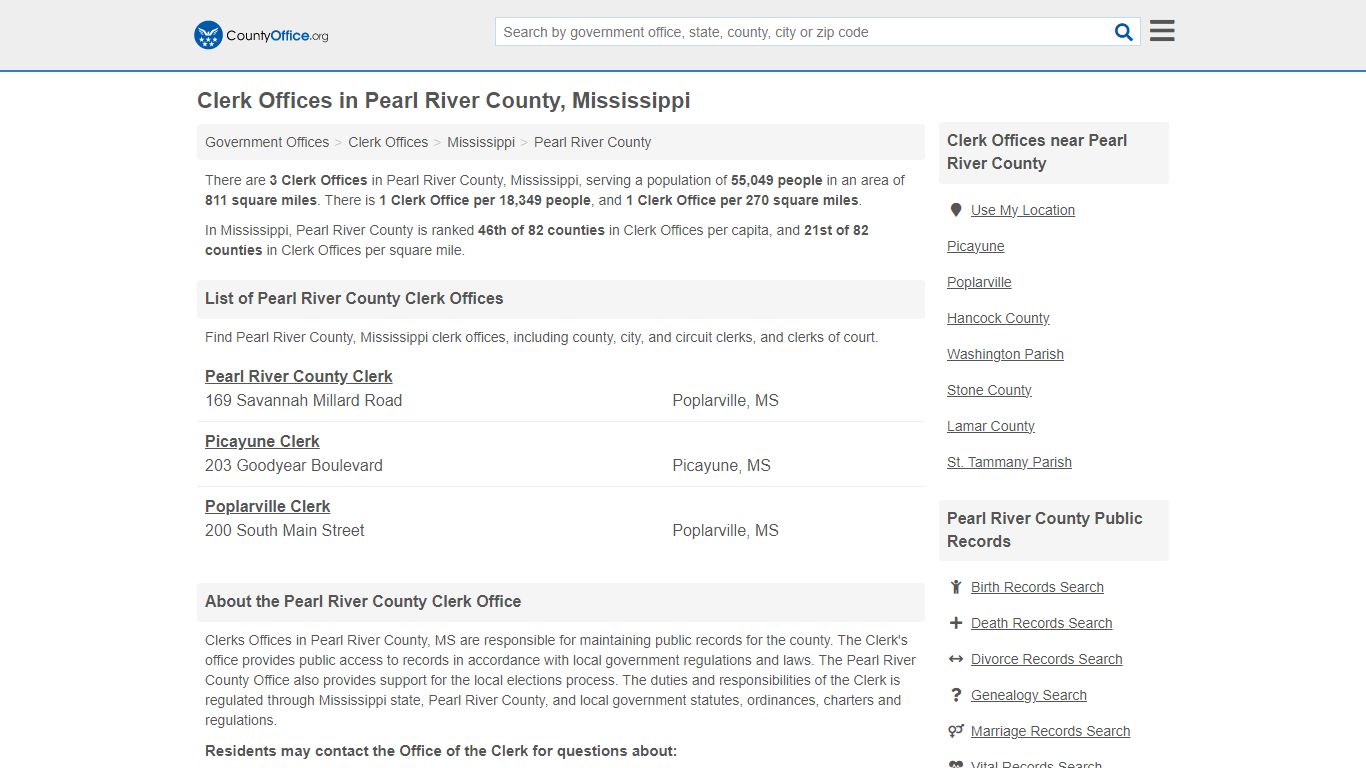 Clerk Offices - Pearl River County, MS (County & Court Records)